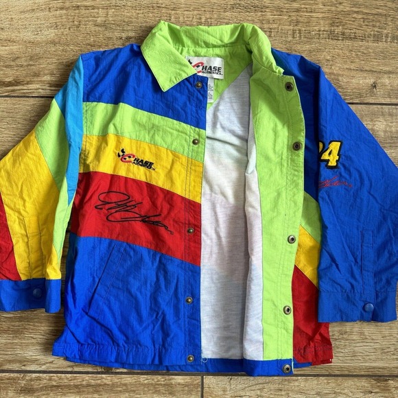 CHASE AUTHENTICS Rainbow NASCAR Jacket Jeff Gordon Windbreaker youth S 8-10 - Picture 6 of 11
